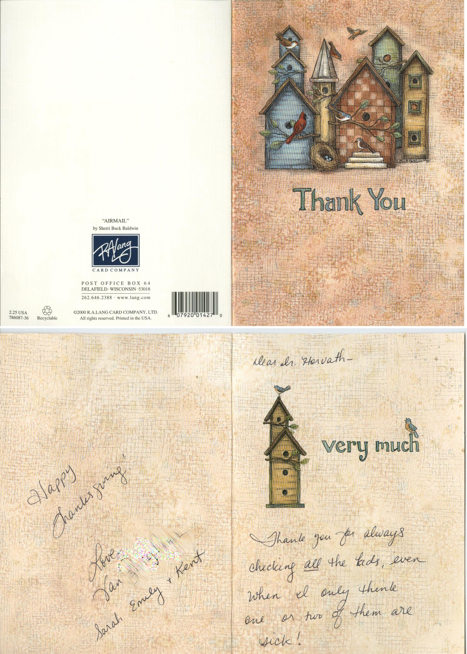 Thank you card from a patient