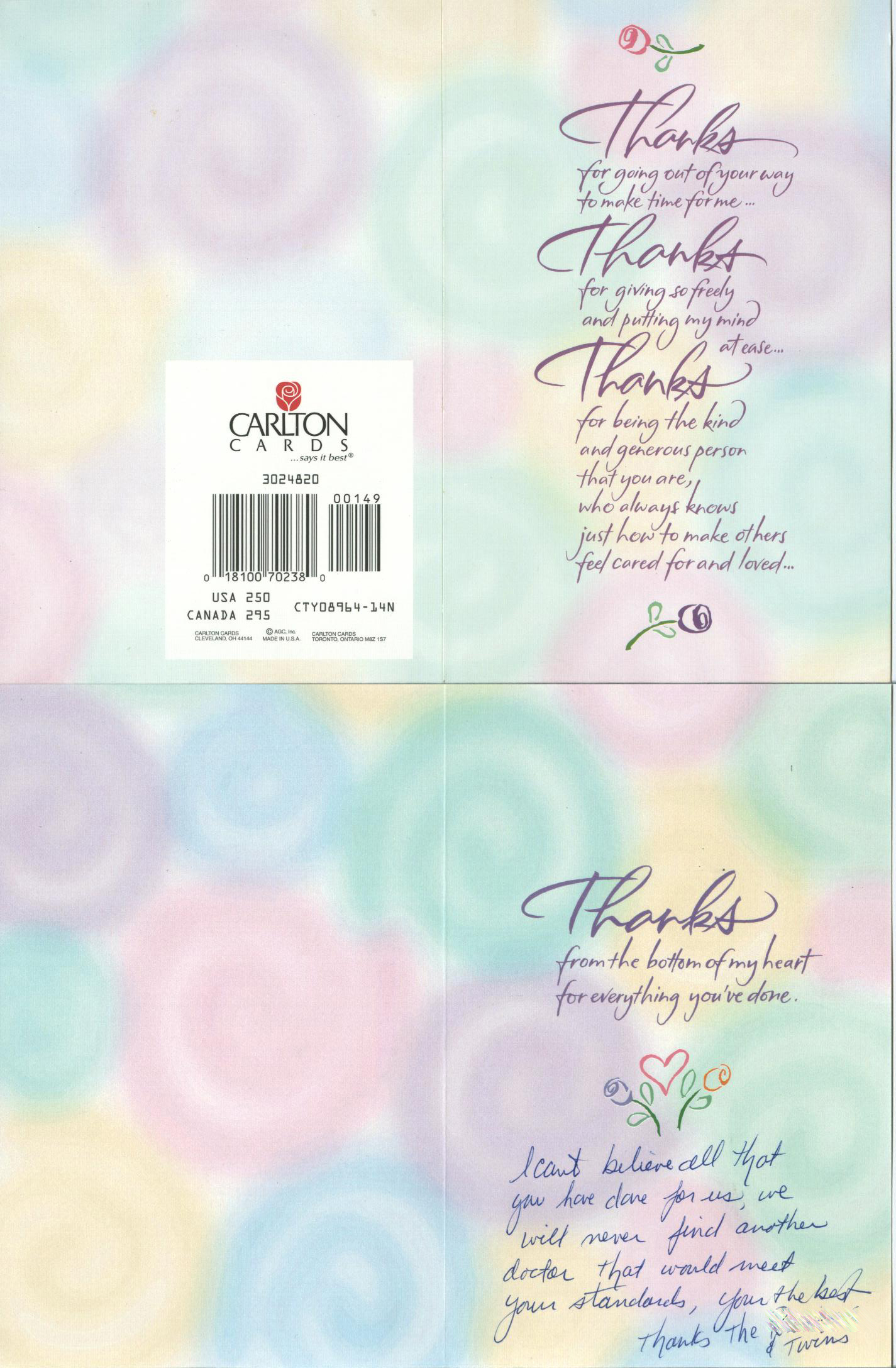 Thank you card from a patient