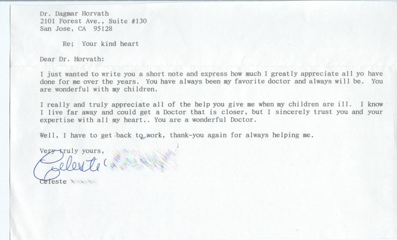 Thank you card from a patient of Dr. Horvath
