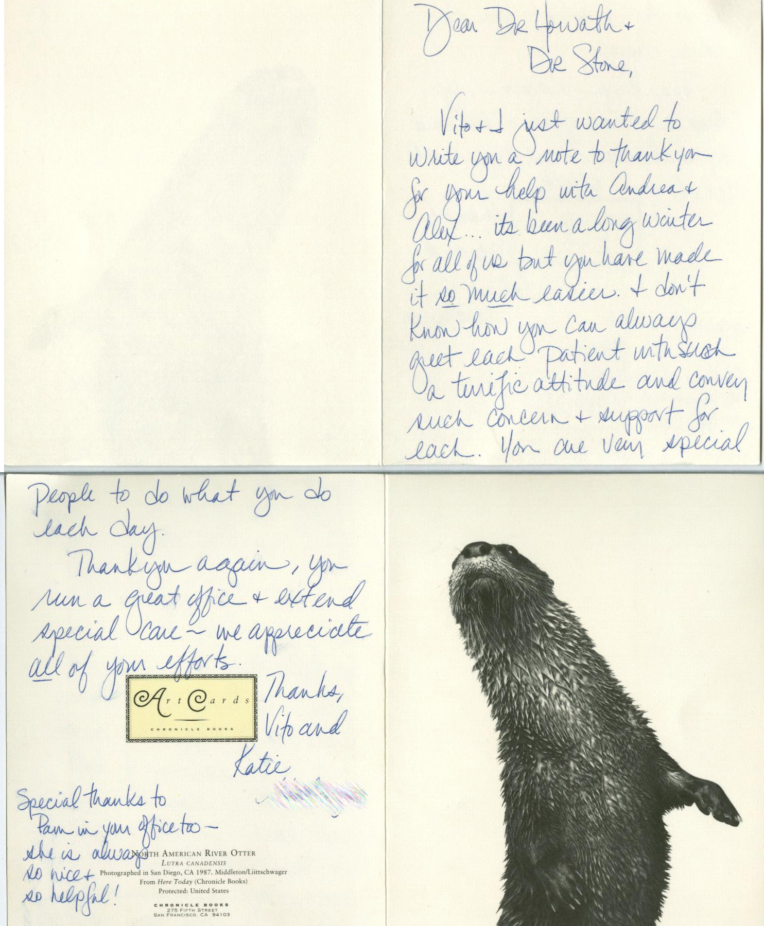 Thank you card from a patient of Dr. Horvath