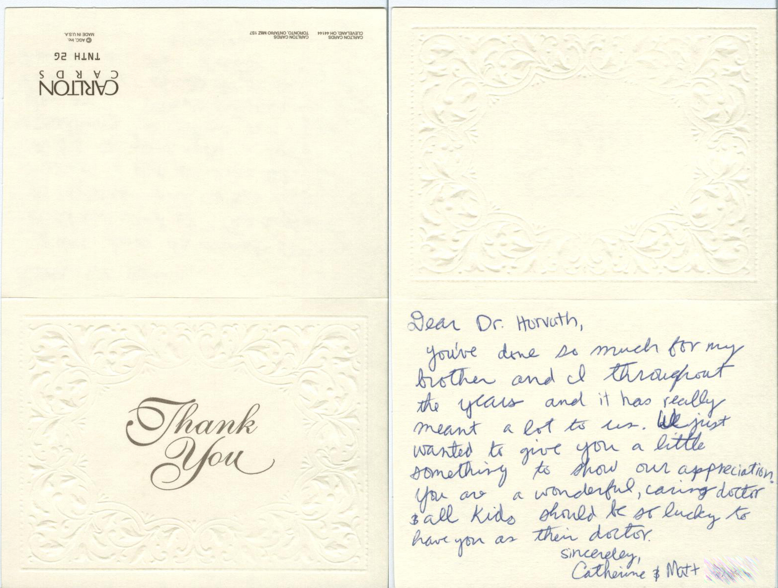 Thank you card from a patient